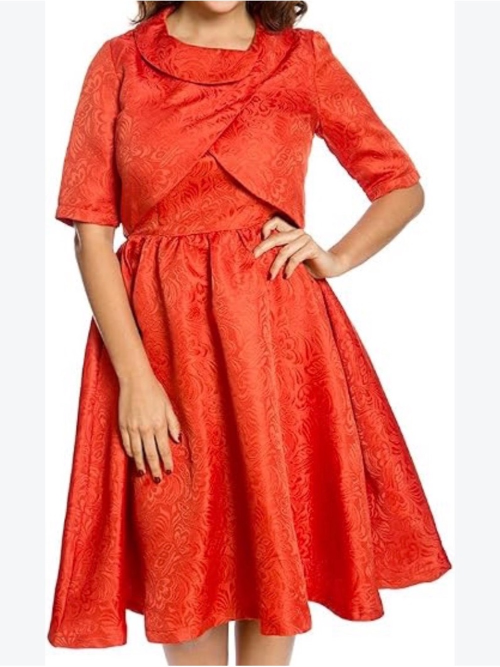 Lindy Bop Orange Jacquard Fit & Flare Party Dress